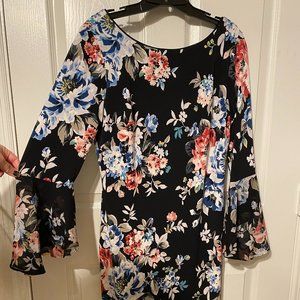 WHBM colorful floral dress with ruffle sleeve